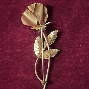 VINTAGE WOMEN'S MATTE GOLD-TONED ROSE STEM PIN BROOCH